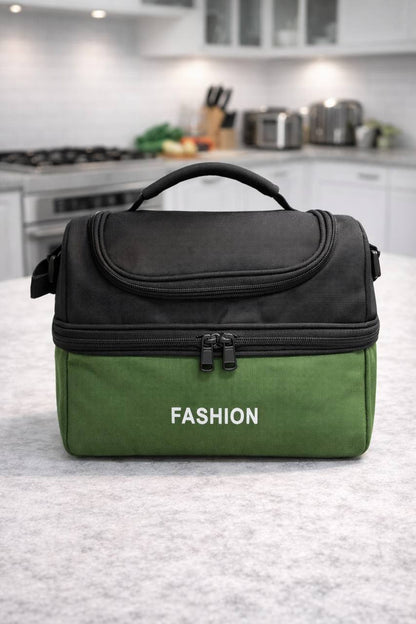 Sac Isotherme Double Compartiment – Grand Sac Repas Thermique Étanche avec Poignée et Bandoulière, Grande Capacité pour Déjeuner, Pique-nique, Travail, Voyage (Noir/Rouge)