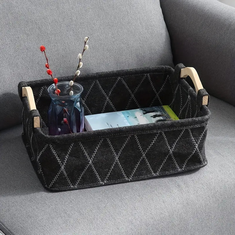 3 Boîte de rangement pour sous-vêtements , en feutre avec poignée en bois