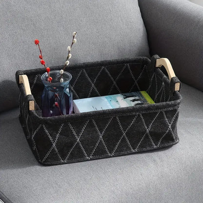 3 Boîte de rangement pour sous-vêtements , en feutre avec poignée en bois