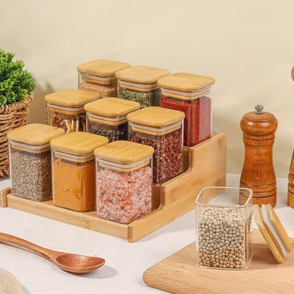 Ensemble 7+1 Pots à Épices en Bambou – Organisateur Naturel & Élégant