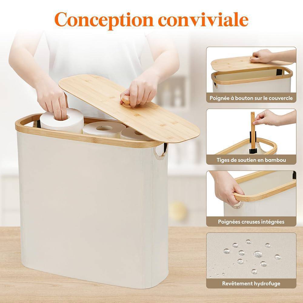 Panier à Linge Pliable avec Couvercle en Bambou