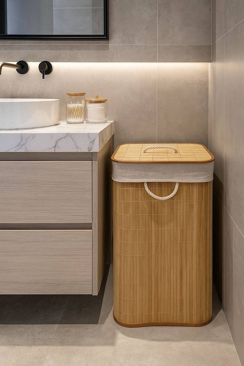 Partagez ce produit    Panier à Linge Rectangulaire en Bambou Naturel