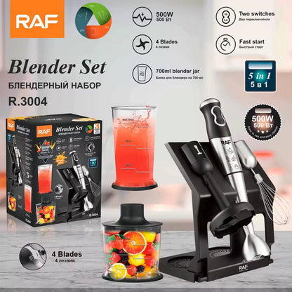 Blender Plongeant RAF R.3004 5 en 1 – Mixeur 500W Multifonction
