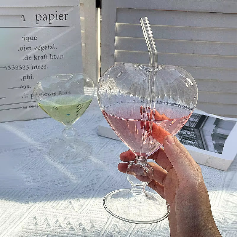 Tasse Créative en Forme de Cœur avec Paille – Verre à Cocktail Haut pour Boissons, Jus & Mélanges