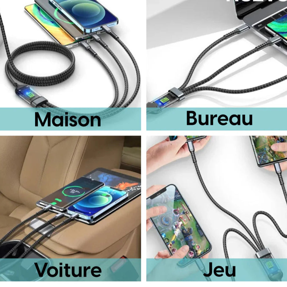 Câble 3-en-1 100W avec Écran LED – Charge Rapide NESTO MAROC