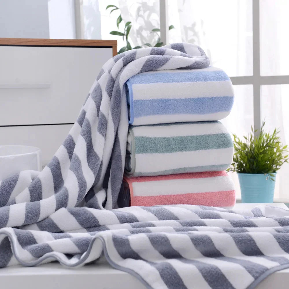 NESTO🛁 Serviette de bain rayée en velours pour bébé – Lot de 2 pièces