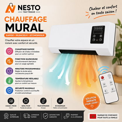 Radiateur Soufflant Mural avec Télécommande – Air Chaud & Air Frais