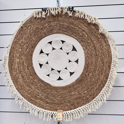 Tapis Rond Bohème en Jute Naturel & Coton – 1,20 m