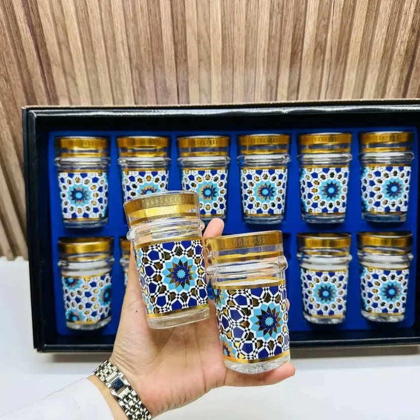 12 Verres à Thé ZALIJA – Artisanat Marocain et Finitions Dorées