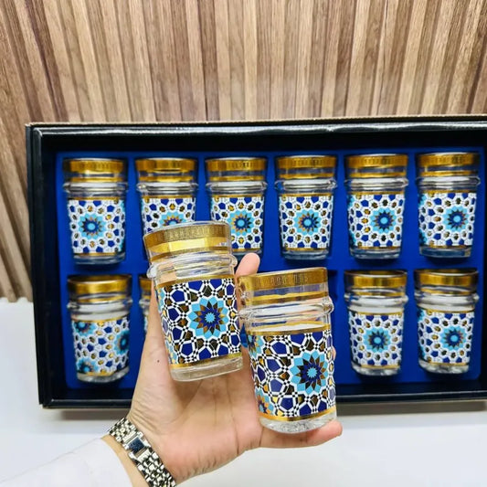 12 Verres à Thé ZALIJA – Artisanat Marocain et Finitions Dorées