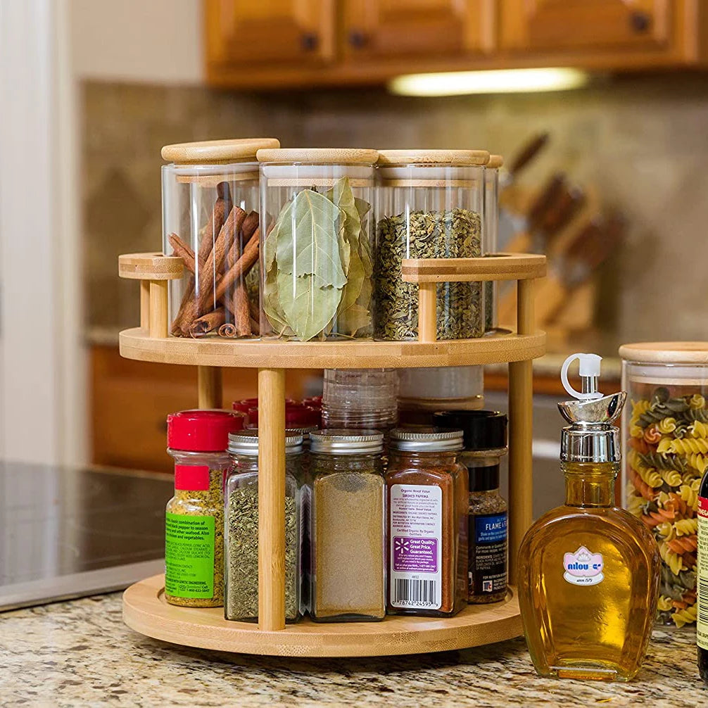 Support Rotatif à Épices en Bambou