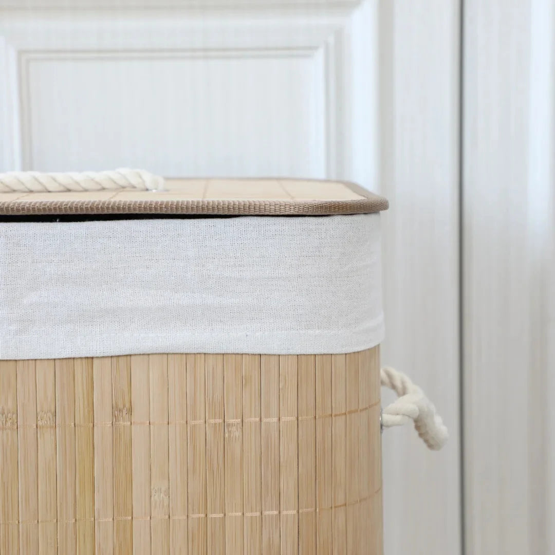 Panier à Linge Rectangulaire Pliable en Bambou avec Couvercle