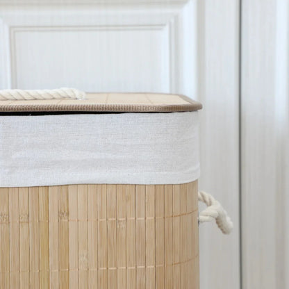 Panier à Linge Rectangulaire Pliable en Bambou avec Couvercle