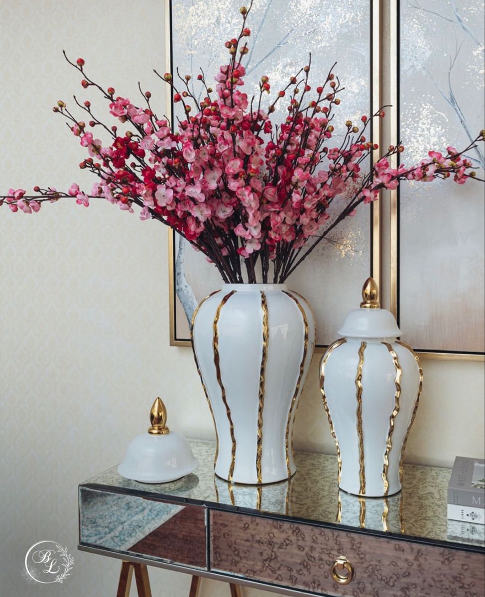 Ensemble 🏺 de Vases Décoratifs en Céramique Blanc et Or – Style Luxe Moderne