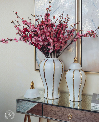 Ensemble 🏺 de Vases Décoratifs en Céramique Blanc et Or – Style Luxe Moderne