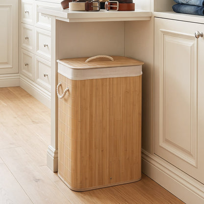 Partagez ce produit    Panier à Linge Rectangulaire en Bambou Naturel