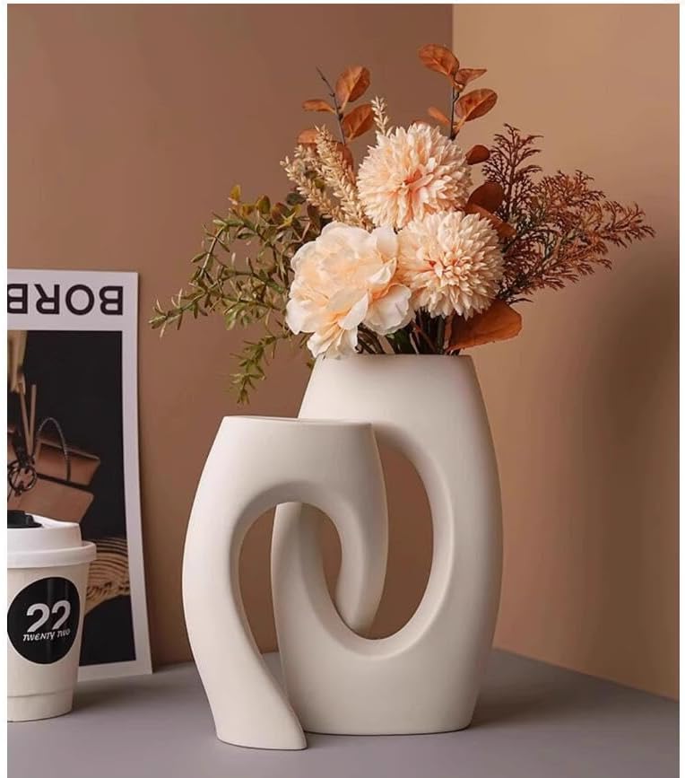 Vase Décoratif Creux en Céramique Blanche Chiwoo – Design Moderne & Élégant