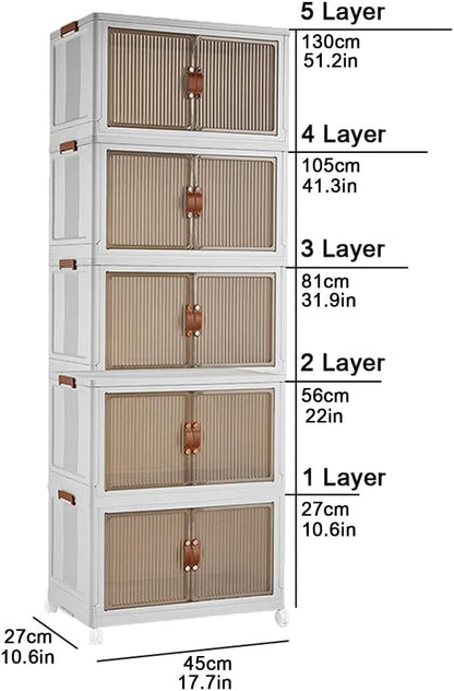 BQDRGHU™ Boîte de Rangement Empilable avec Roues et Portes Visibles – Rangement Intelligent et Élégant