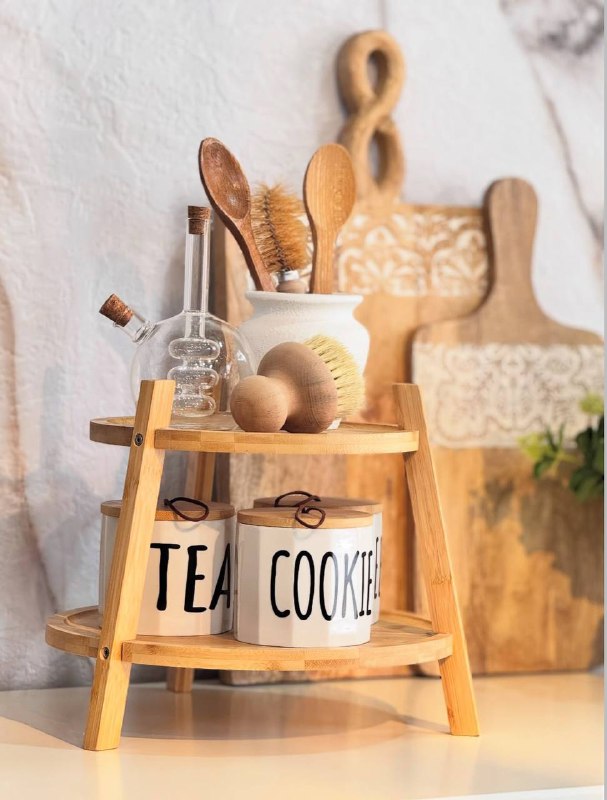 Organisateur de Comptoir Bambou – Rangement 2 Niveaux