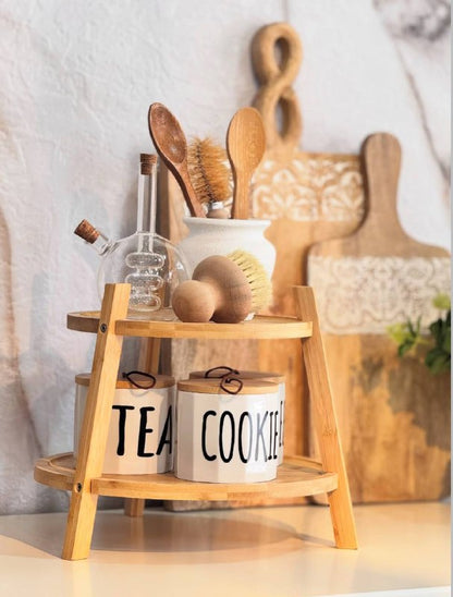 Organisateur de Comptoir Bambou – Rangement 2 Niveaux