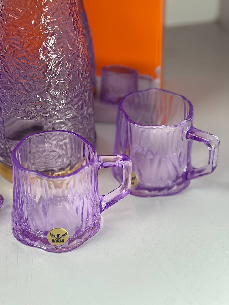 NESTO🥤 Ensemble Carafe en Verre Violet avec 4 Tasses Élégantes