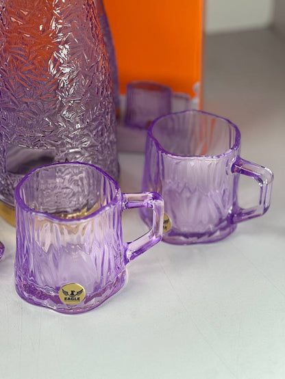 NESTO🥤 Ensemble Carafe en Verre Violet avec 4 Tasses Élégantes