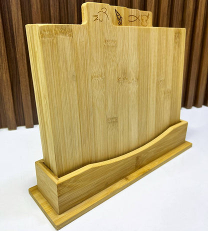 Set de 4 Planches à Découper en Bambou avec Support
