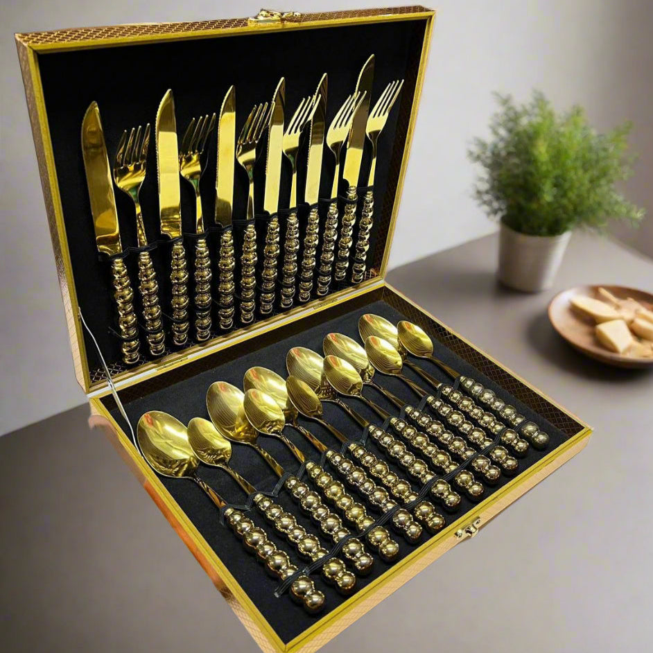 Set de Couverts en Acier Inoxydable Premium avec Boîte de Rangement Chic