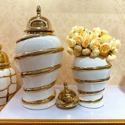 Ensemble 🏺 de Vases Décoratifs en Céramique Blanc et Or – Style Luxe Moderne