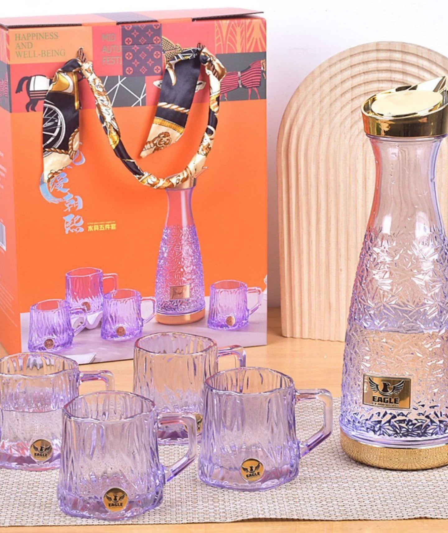 NESTO🥤 Ensemble Carafe en Verre Violet avec 4 Tasses Élégantes