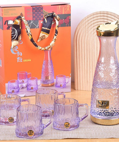 NESTO🥤 Ensemble Carafe en Verre Violet avec 4 Tasses Élégantes