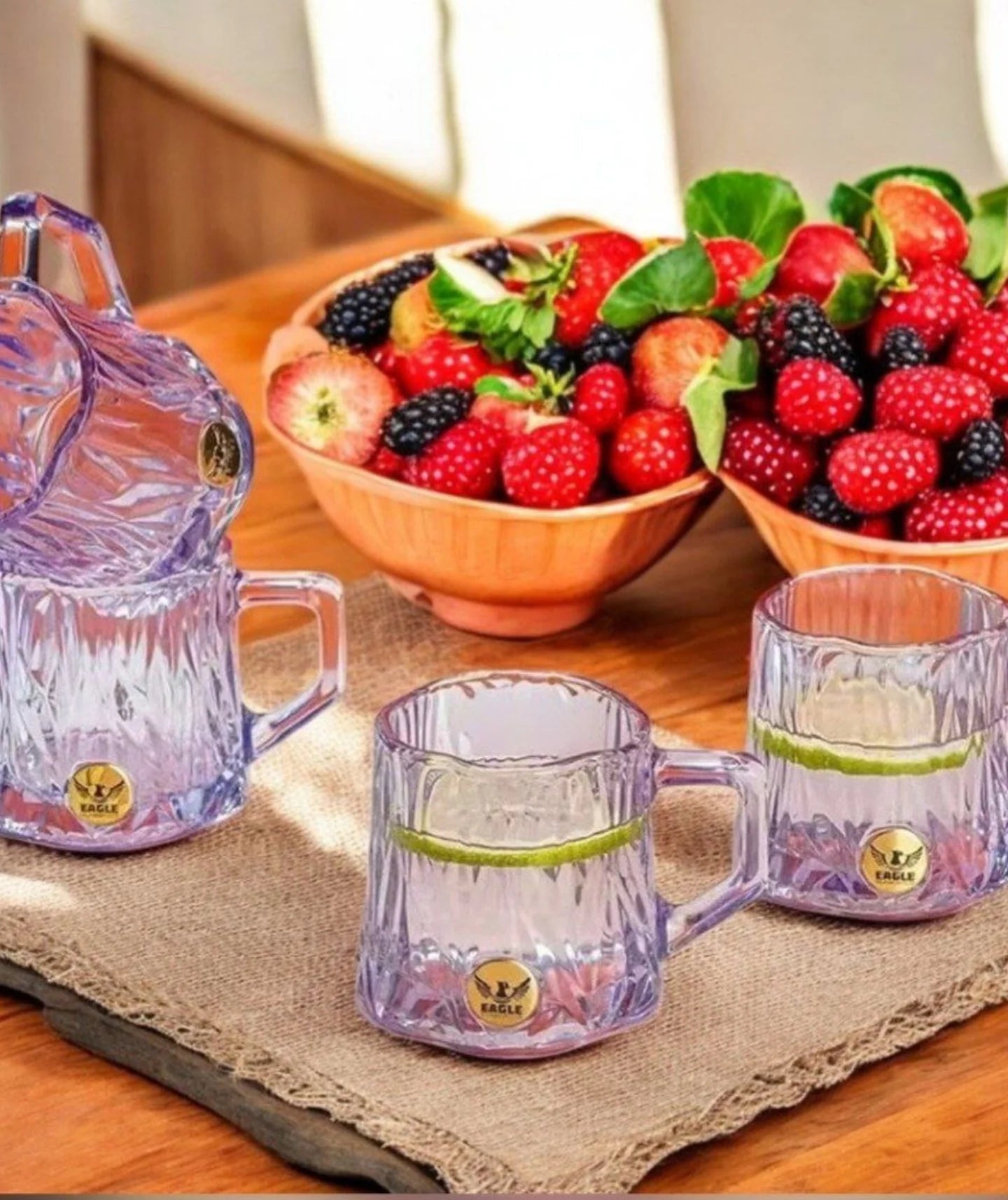 NESTO🥤 Ensemble Carafe en Verre Violet avec 4 Tasses Élégantes