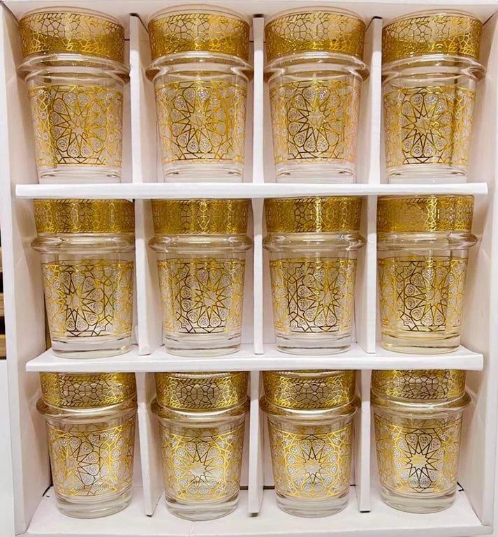 12 verres à thé en verre transparent avec détails dorés élégants NESTO MAROR