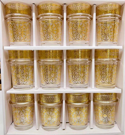 12 verres à thé en verre transparent avec détails dorés élégants NESTO MAROR