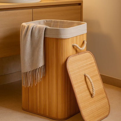 Partagez ce produit    Panier à Linge Rectangulaire en Bambou Naturel