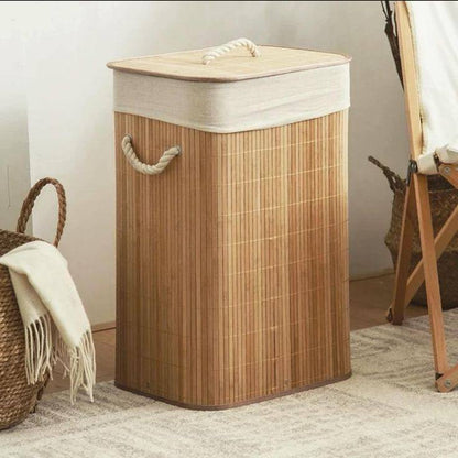 Partagez ce produit    Panier à Linge Rectangulaire en Bambou Naturel