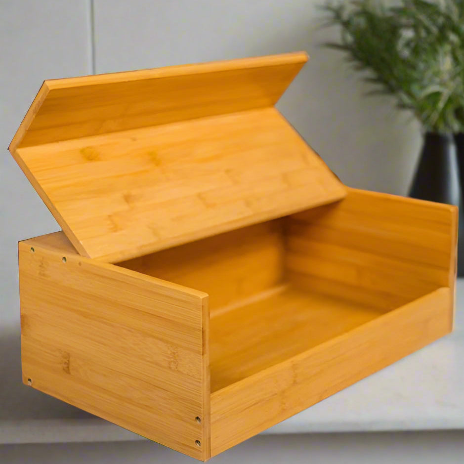 Boîte à Pain en Bambou Naturel avec Couvercle Basculant – Design Épuré