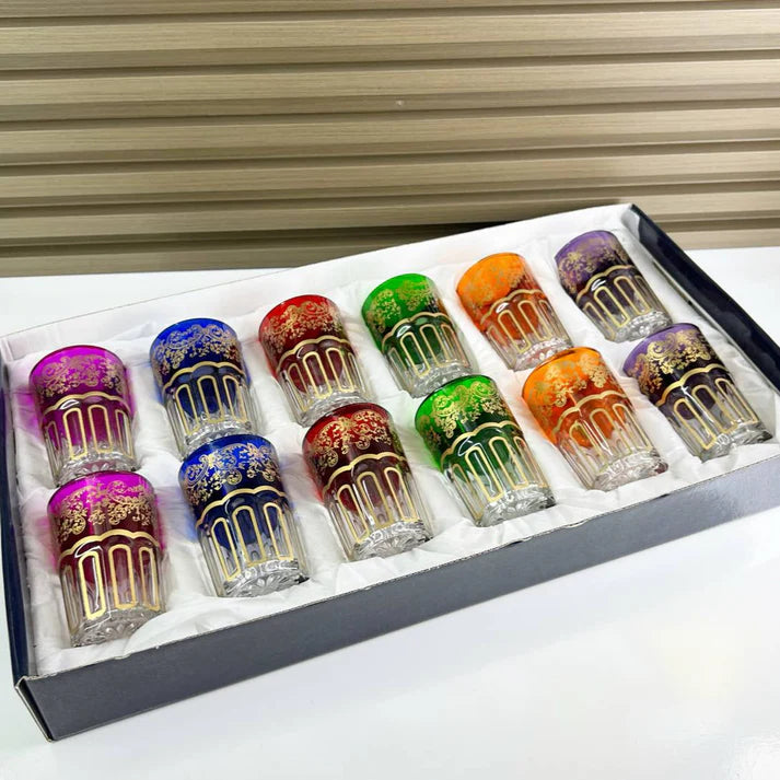 🫖✨ Coffret de 12 Verres à Thé Marocains Colorés – Édition Prestige NESTO MAROC