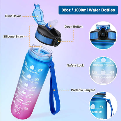 Bouteille d'eau de sport - avec paille - Gourde étanche,