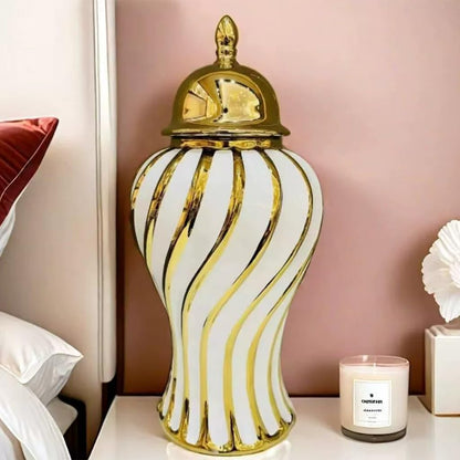 Ensemble 🏺 de Vases Décoratifs en Céramique Blanc et Or – Style Luxe Moderne