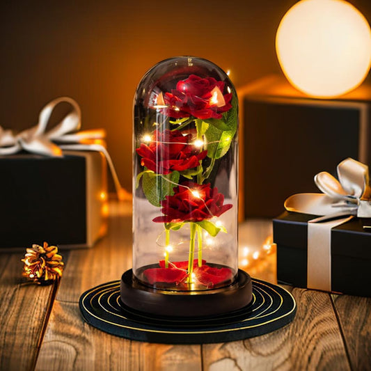 NESTO🎀 Rose Éternelle Rouge / Fleur Enchantée Lumineuse pour Épouse, Mère, Petite Amie.✨