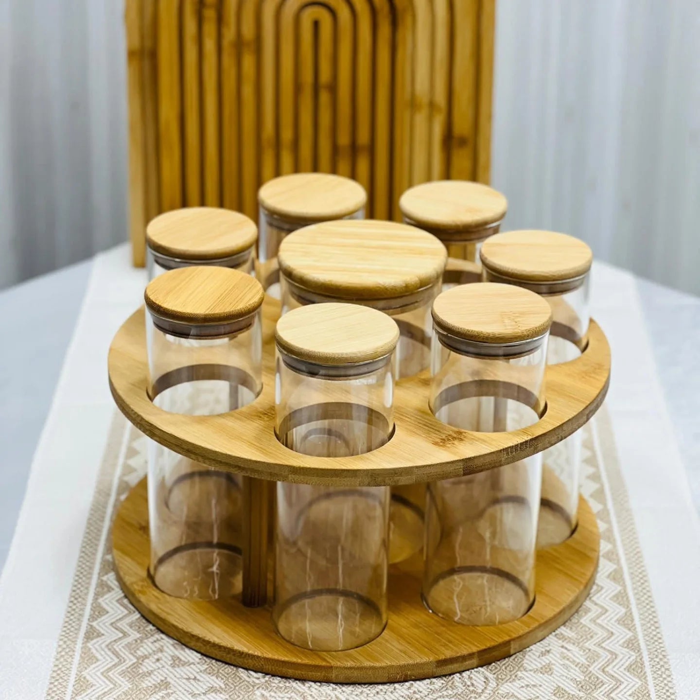 Ensemble 7+1 Pots à Épices en Bambou – Organisateur Naturel & Élégant