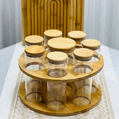 Ensemble 7+1 Pots à Épices en Bambou – Organisateur Naturel & Élégant