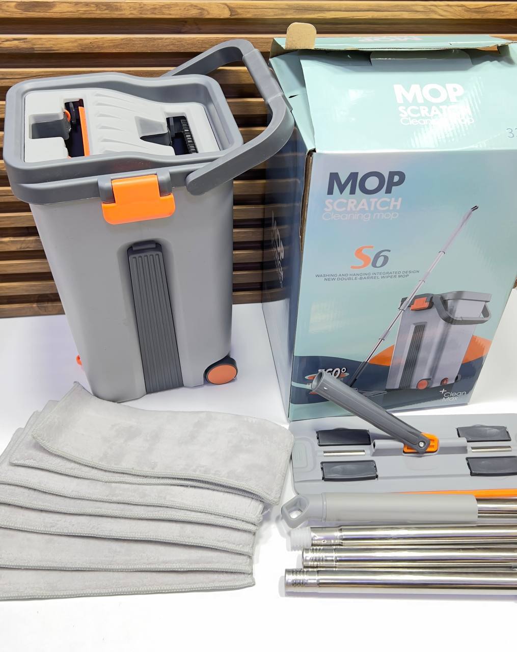 Vadrouille pour Balai en microfibre, Serpillière + Seau + 7 Tampons de rechange
