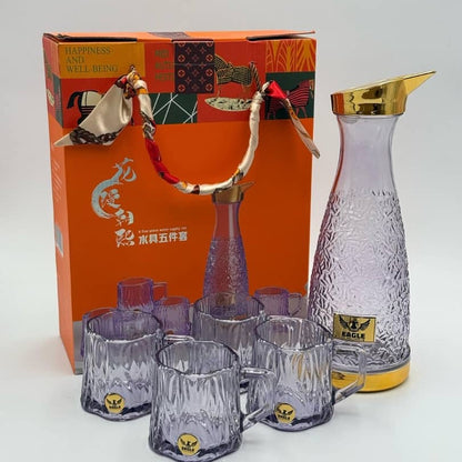 NESTO🥤 Ensemble Carafe en Verre Violet avec 4 Tasses Élégantes