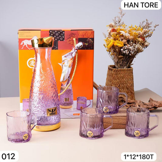 NESTO🥤 Ensemble Carafe en Verre Violet avec 4 Tasses Élégantes