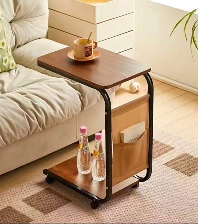 Table d'Appoint Mobile avec Roulettes et Porte-Revues – Style Industriel