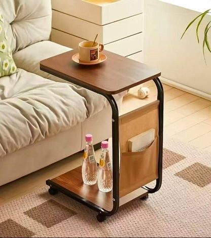 Table d'Appoint Mobile avec Roulettes et Porte-Revues – Style Industriel