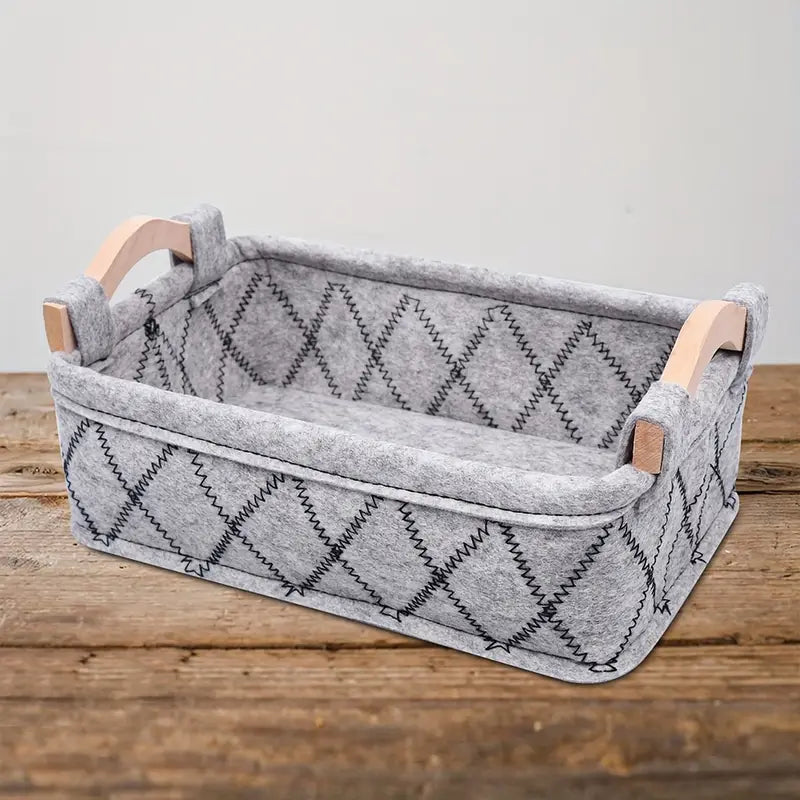 3 Boîte de rangement pour sous-vêtements , en feutre avec poignée en bois