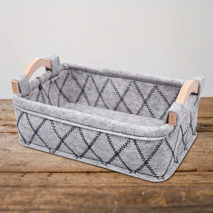 3 Boîte de rangement pour sous-vêtements , en feutre avec poignée en bois